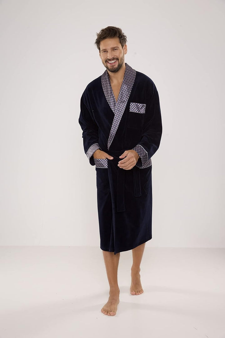 FOREX Lingerie edler und hochwertiger Baumwoll-Bademantel Herren-Mantel M Marine, M Marine