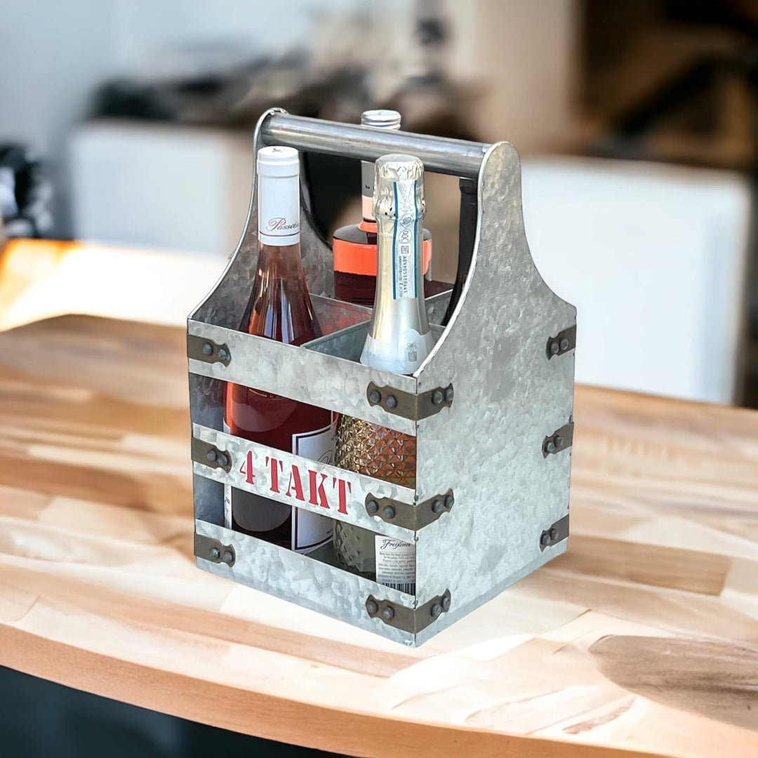 DanDiBo Weinträger Metall mit Öffner Flaschenträger 4 Takt 96405 Flaschenöffner Flaschenkorb Weinfla
