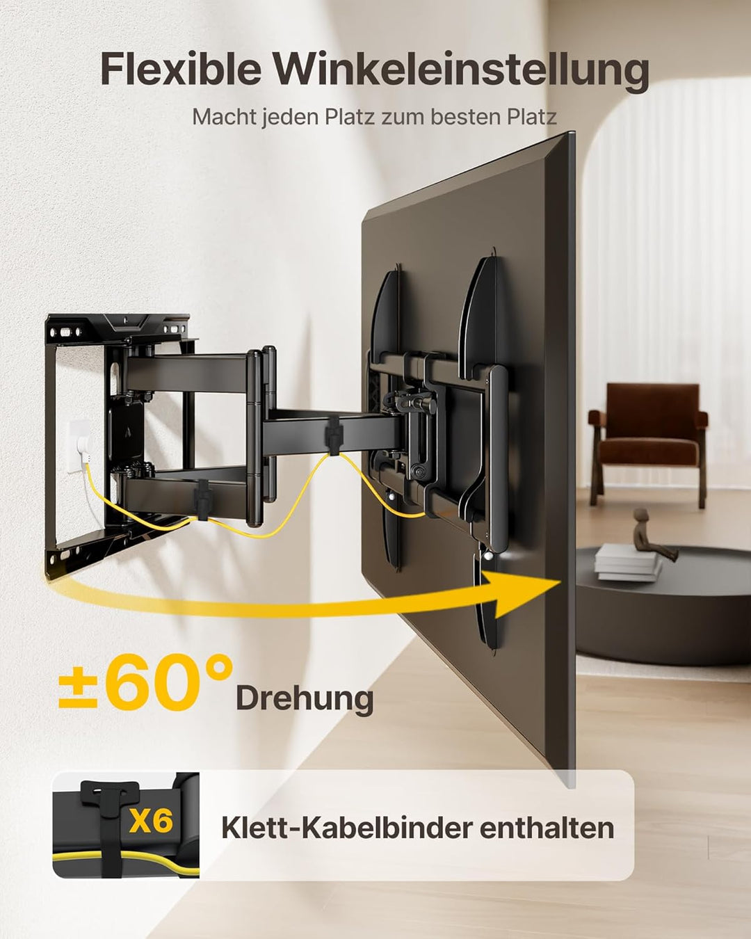 monTEK Vollbewegliche TV Wandhalterung für 37–90 Zoll Fernseher bis 75 kg, Wandhalterung Fernseher m