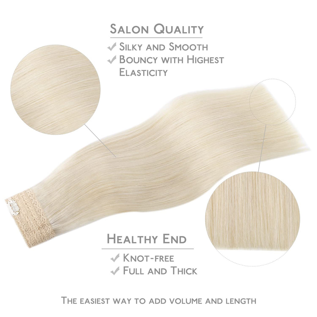 WENNALIFE Secret Hair Extensions Echthaar, 40cm 16 Inch 75g Platinblond Remy Haarverlängerung Echtha