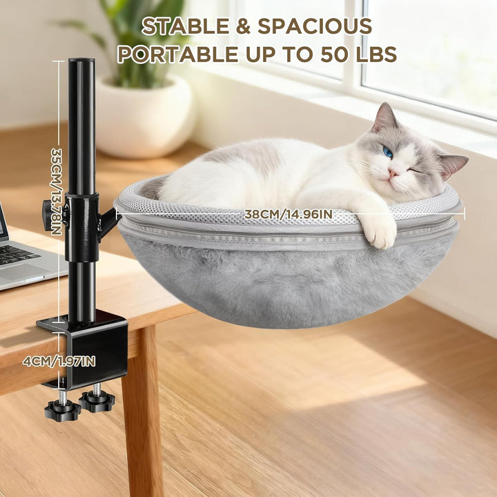 Katzenbett Schreibtisch, Katzen Hängematte mit 360° Drehung & höhenverstellbar, abnehmbares beidseit