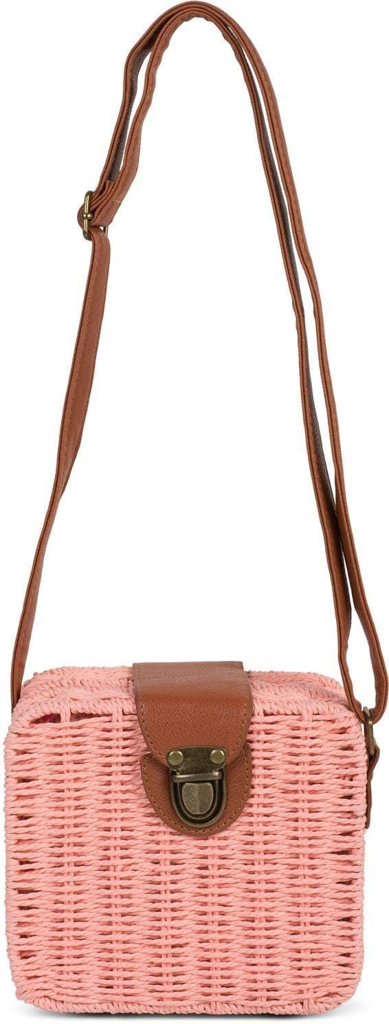 styleBREAKER Damen geflochtene Umhängetasche im Bohemian Style, Rattan Optik, Schultertasche, Crossb