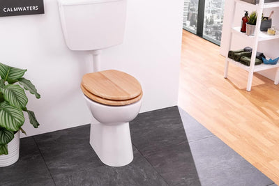 Calmwaters® WC Sitz mit Absenkautomatik Holz, Toilettensitz Modern Wellness, Holzkern Toilettendecke