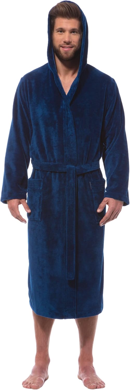 Morgenstern Bademantel Herren mit Kapuze Luxus Frottee Velours Lang M Marine, M Marine
