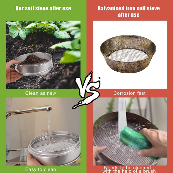 Bodensieb Garten, Edelstahlrahmen 20cm Gartensieb 6 Stück Austauschbare Maschenfilter Bodensieb Set