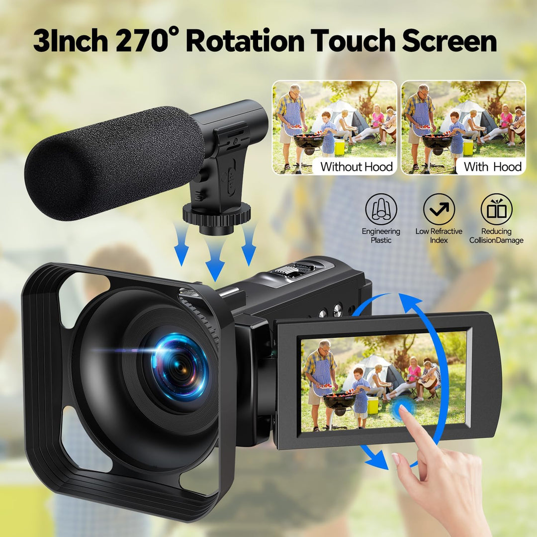 Videokamera Camcorder 5K 56MP Vlogging Kamera für YouTube, WiFi, IR Nachtsicht, 16X Digitalzoom, 270