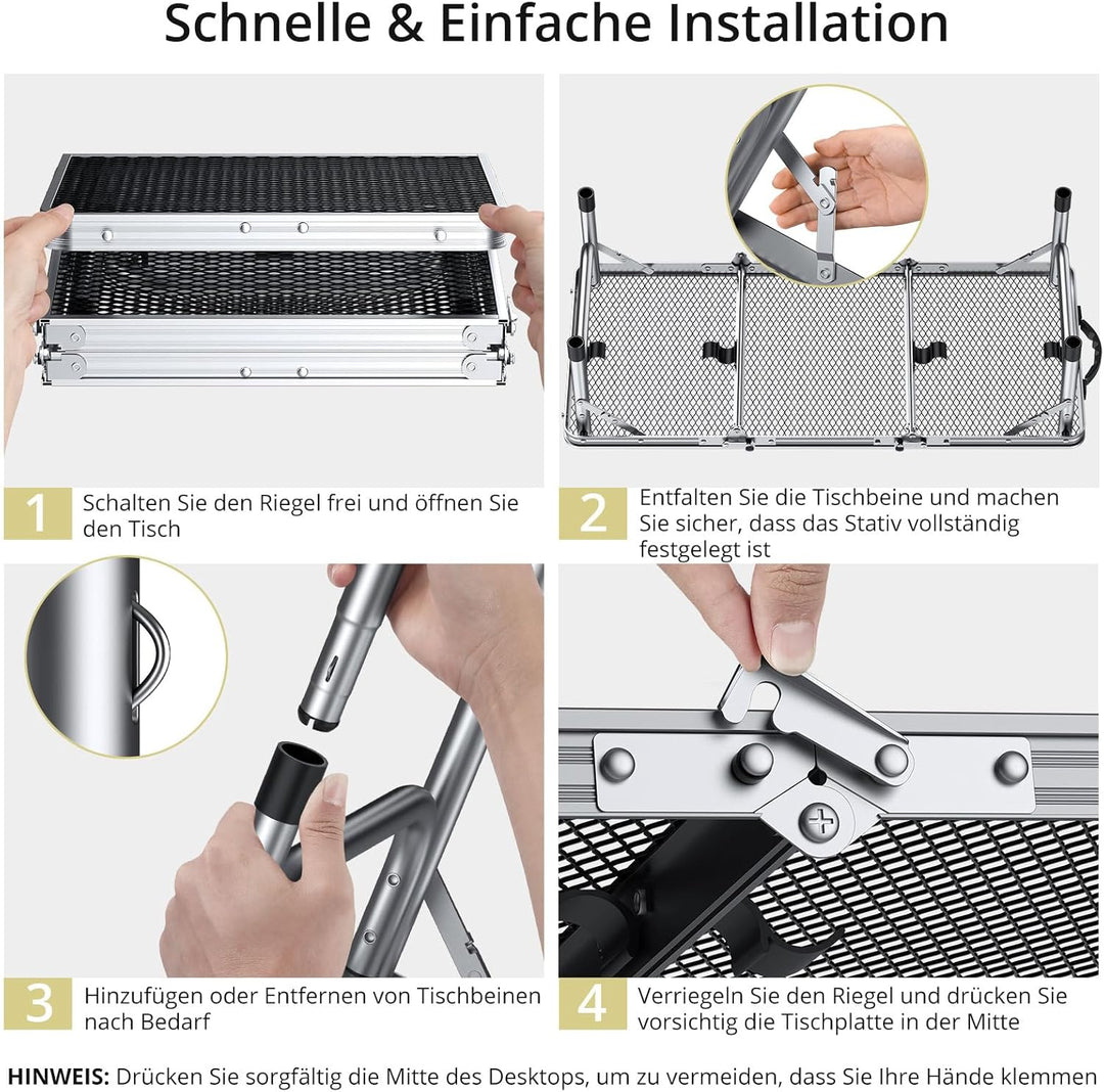 Anbte Campingtisch Klapptisch 87x40cm Aluminium Rahmen 3 Höhenverstellbar 26/48/70cm Koffertisch mit