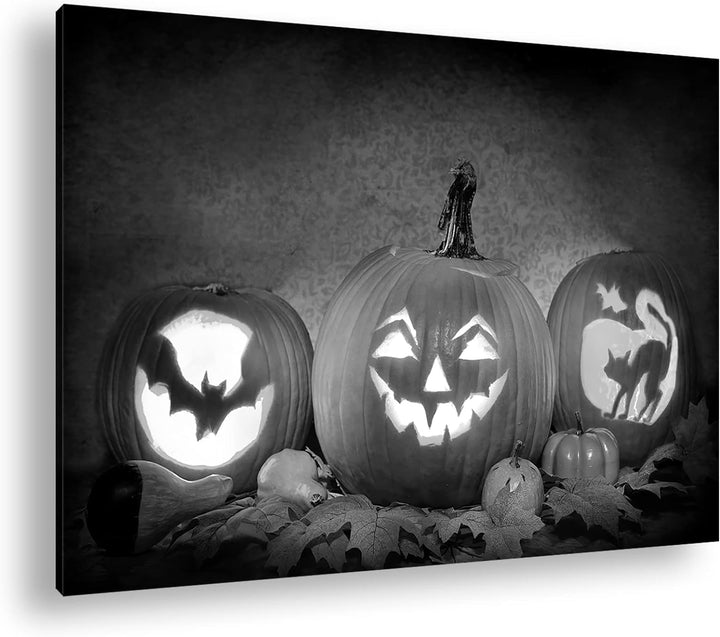 Halloween steht vor der Tür Format: 80x60 als Leinwand, Effekt: Schwarz&Weiss, Motiv fertig gerahmt
