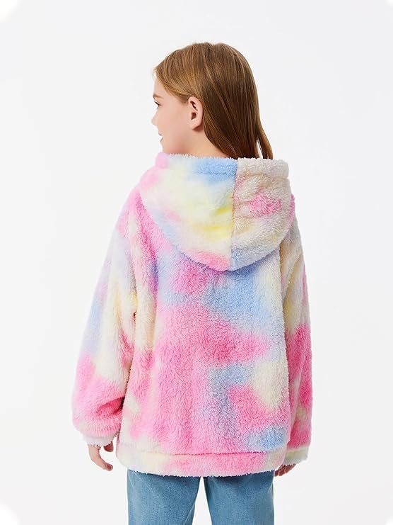 Haloumoning Kapuzenpullover Kinder Teddy Fleece Hoodie Tie Dye Warm Sherpa Sweatershirt Mädchen Jung