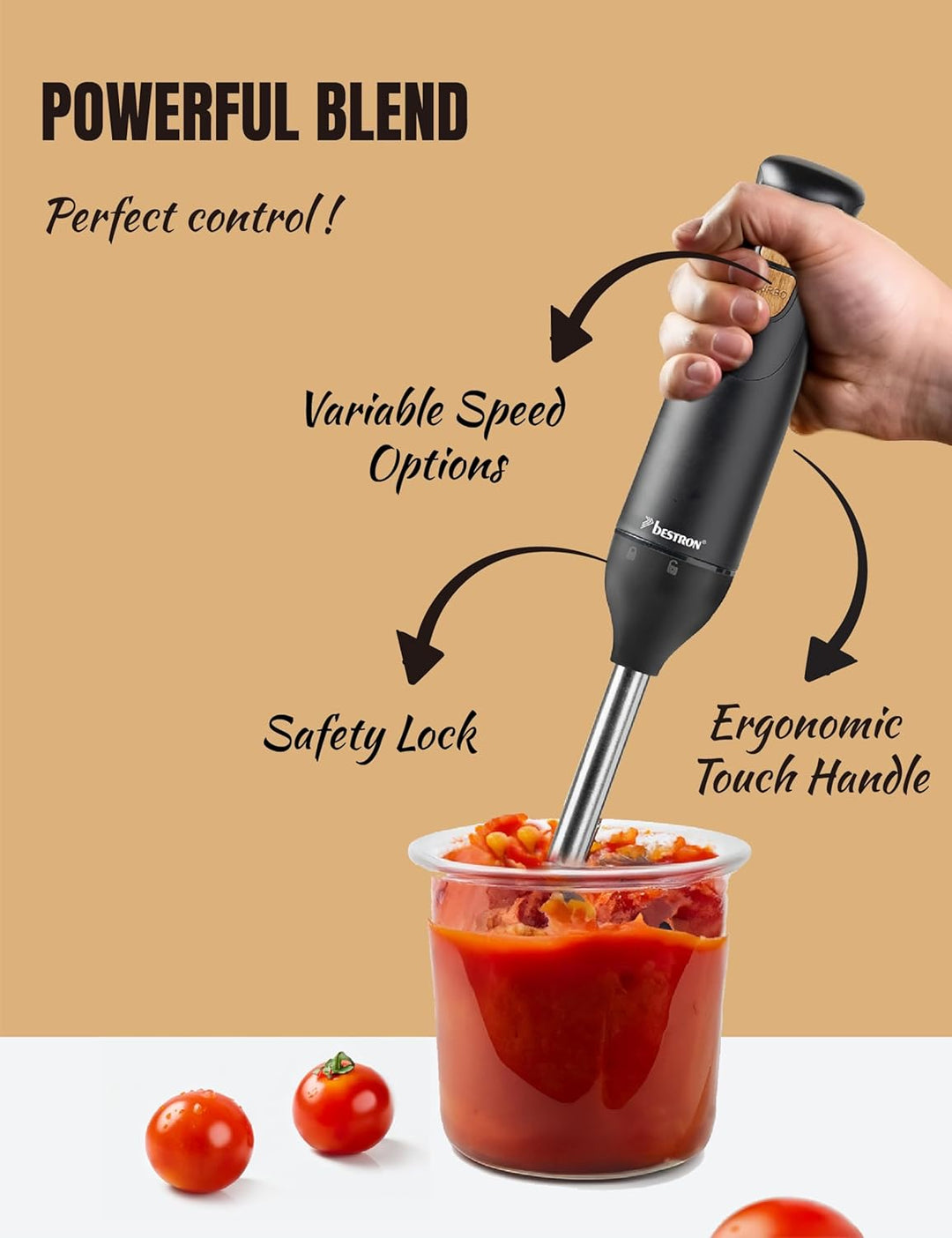 Bestron Stabmixer, Pürierstab mit 2 Geschwindigkeitsstufen & ergonomischer Handgriff, inkl. Turbofun