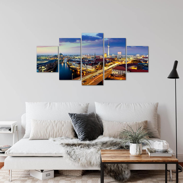 Runa Art Wandbilder Berlin 5 Teilig Bild auf Vlies Leinwand Deko Büro Wohnzimmer Stadt Blau 605152a