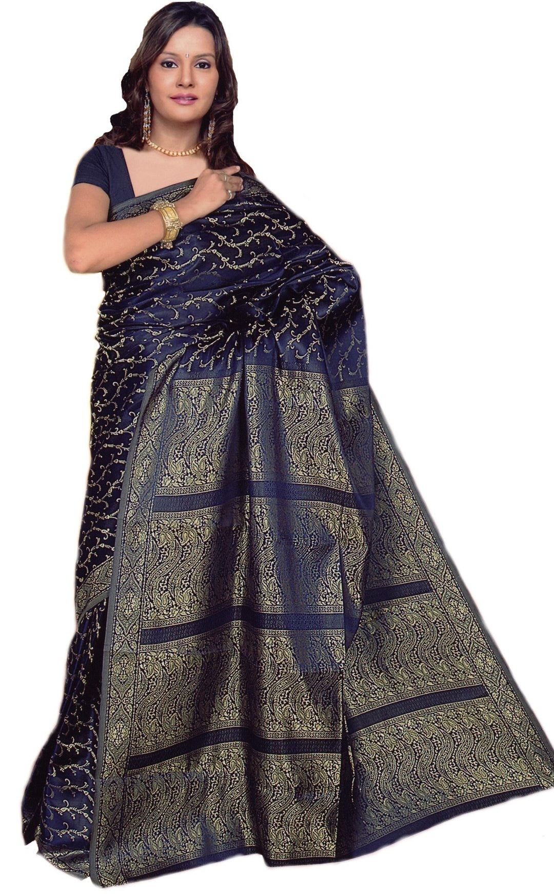 Trendofindia Indischer Bollywood Fashion Sari Stoff Damenkostüm Kleid Royalblau CA111