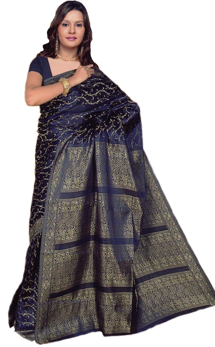 Trendofindia Indischer Bollywood Fashion Sari Stoff Damenkostüm Kleid Royalblau CA111