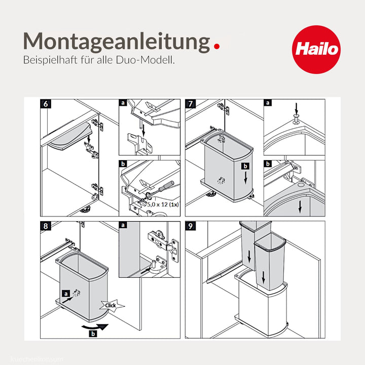 Hailo Abfallsammler 341610 | Duo 16 L Mülleimer | Einbau ab 45 cm Schrankbreite | Edelstahl Schwarz