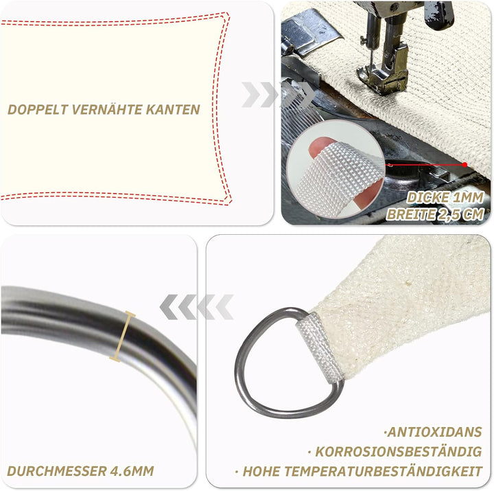 HENG FENG Sonnensegel Rechteckig Quadratisch 4x4m HDPE Sonnenschutz Windschutz Atmungsaktiv mit UV S