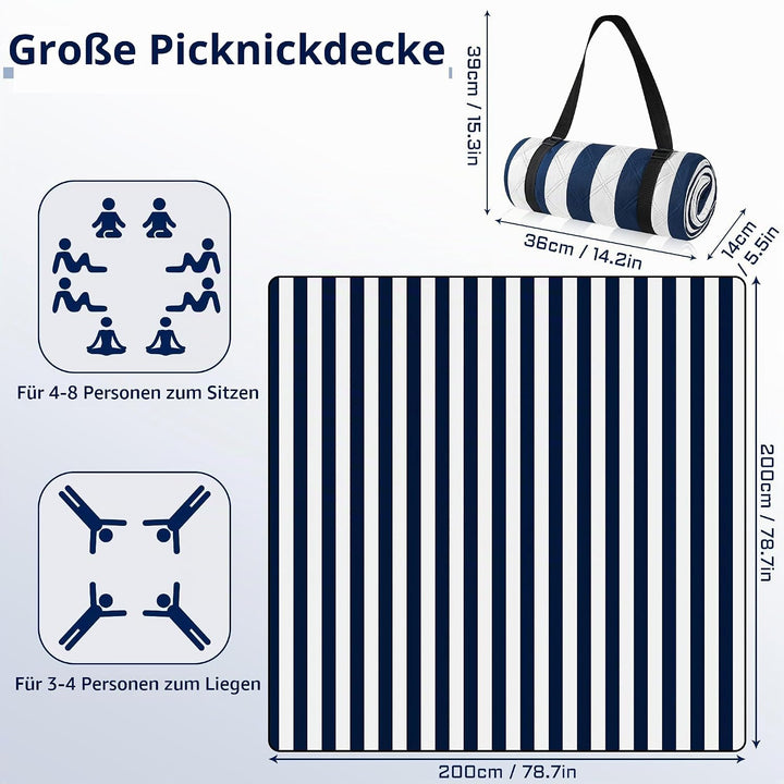 Picknickdecke 200 x 200cm, Wasserdicht Stranddecke Sandfrei mit Tragegurt, Tragbare Waschbar Strandm