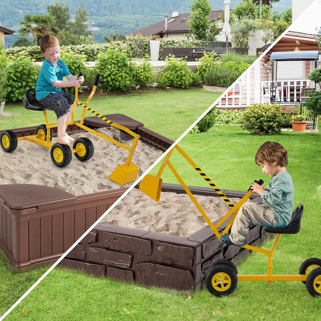 COSTWAY Sitzbagger 360° drehbar, Bagger zum Draufsitzen Metall mit Schaufel & Rädern, Bagger Sandkas