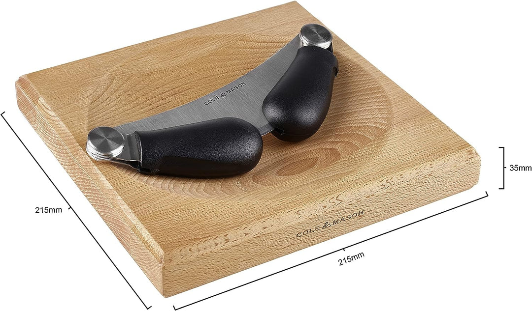 Cole & Mason H105549 Woodhall Wiegemesser und Schneidebrett, Kräuterhacker Rocker/Frischkräuterschne