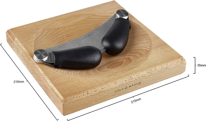 Cole & Mason H105549 Woodhall Wiegemesser und Schneidebrett, Kräuterhacker Rocker/Frischkräuterschne