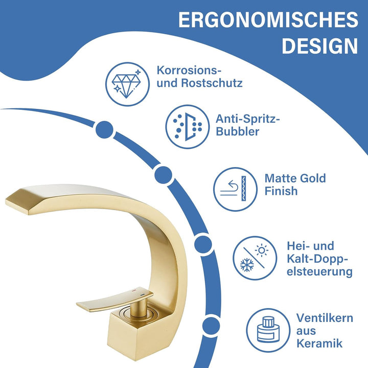 Wasserhahn Bad Waschtischarmatur Mischbatterie Waschbecken Armaturen Messing Badarmatur Matte Gold M