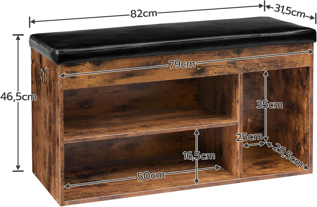 HOOBRO Schuhbank, Sitzbank, 3 offene Fächer, 82 x 31,5 x 46,5 cm, gepolstert, Stauraum unter der Sit