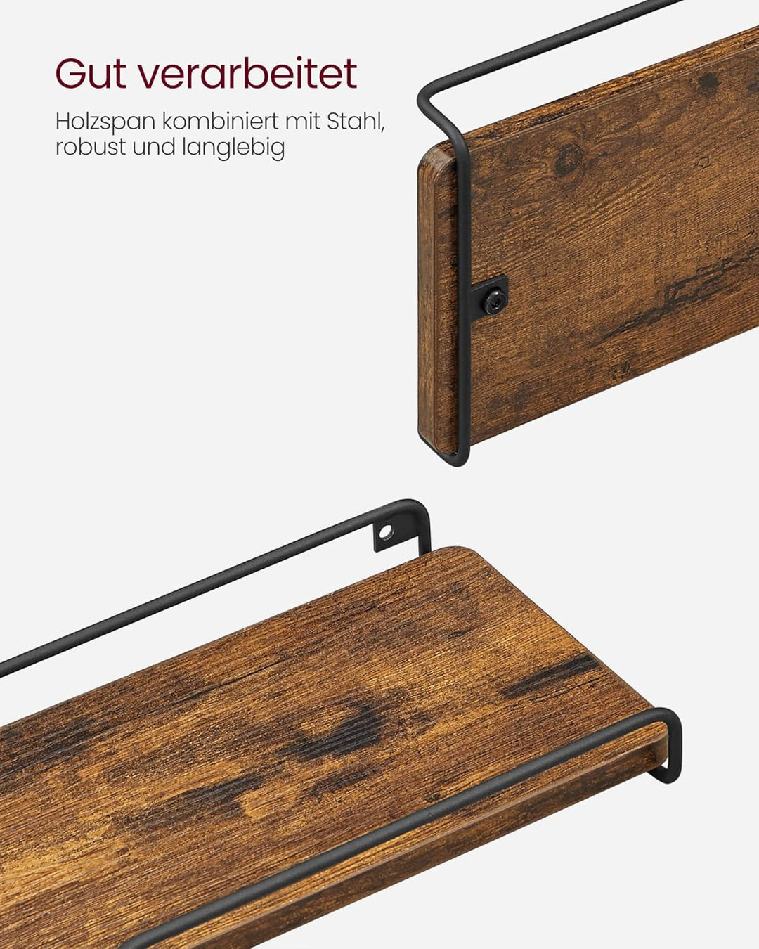 VASAGLE L-förmiges Eckregal, 2er Set, Wandregal, Industrie-Design, für Wohnzimmer, Schlafzimmer, Küc