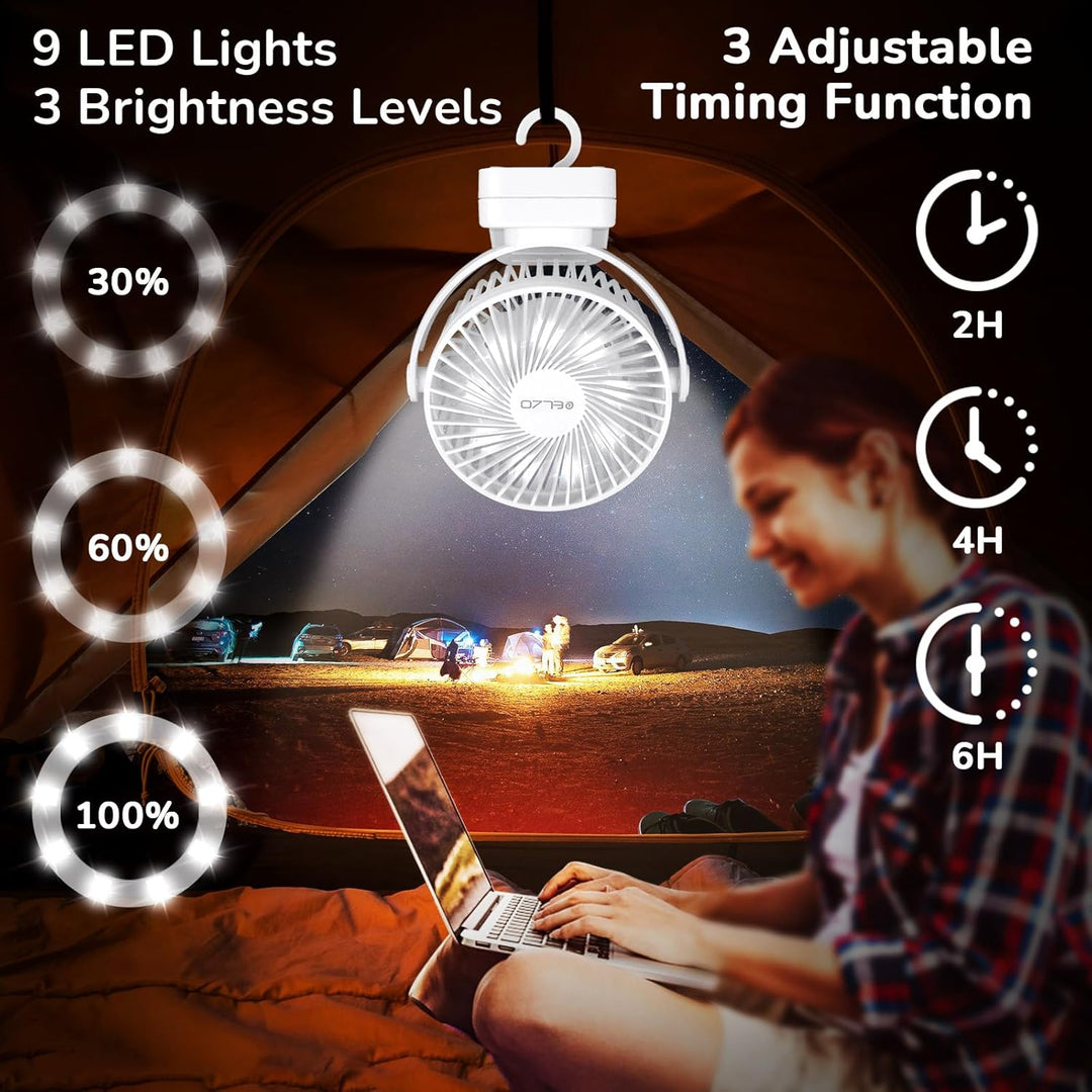 ELZO 12000mAh Camping Ventilator, Wiederaufladbarer Tischventilator USB Mini Ventilator mit LED Lich