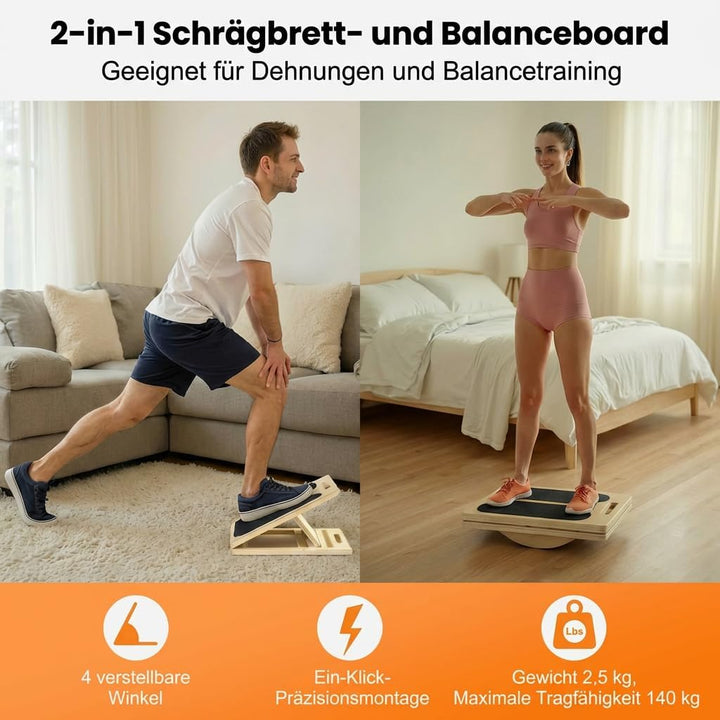 2 in 1 Wadendehner Schrägbrett Balance Board erwachsene aus Holz Gleichgewichtstrainer balanceboards