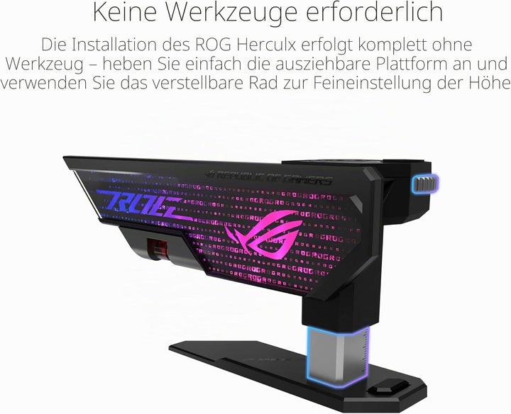 ASUS ROG Herculx Grafikkartenhalter (Stützhöhe 72-128 mm, Montage ohne Werkzeug, integrierte Wasserw