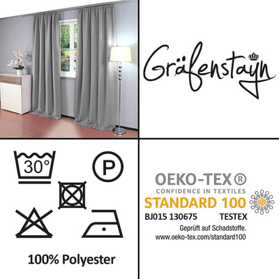 Gräfenstayn 2er-Set Alana Thermo-Vorhänge mit Kräuselband - Blickdicht & wärmeisolierend - Kälteschu