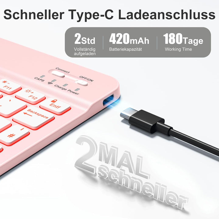 Vobafe Bluetooth Tastatur mit Telefonhalter für iPad Air/Pro/Mini/A16/11/10.9/10.2/iPhone, Kabellose