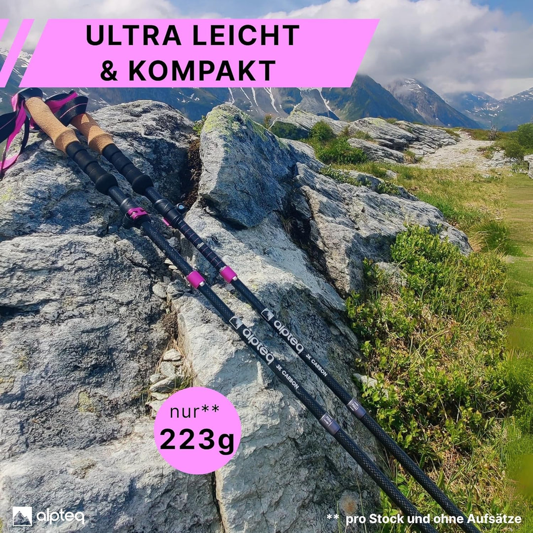 Wanderstöcke faltbar Carbon oder Aluminium mit Korkgriff | Bergsport Trekkingstöcke | Nordic Walking