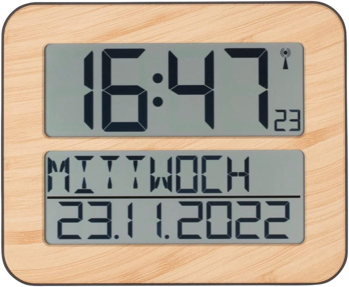 TFA Dostmann Timeline Max Funkuhr, Wanduhr, digital, mit Wochentag und Weckfunktion, 60.4512, L 258