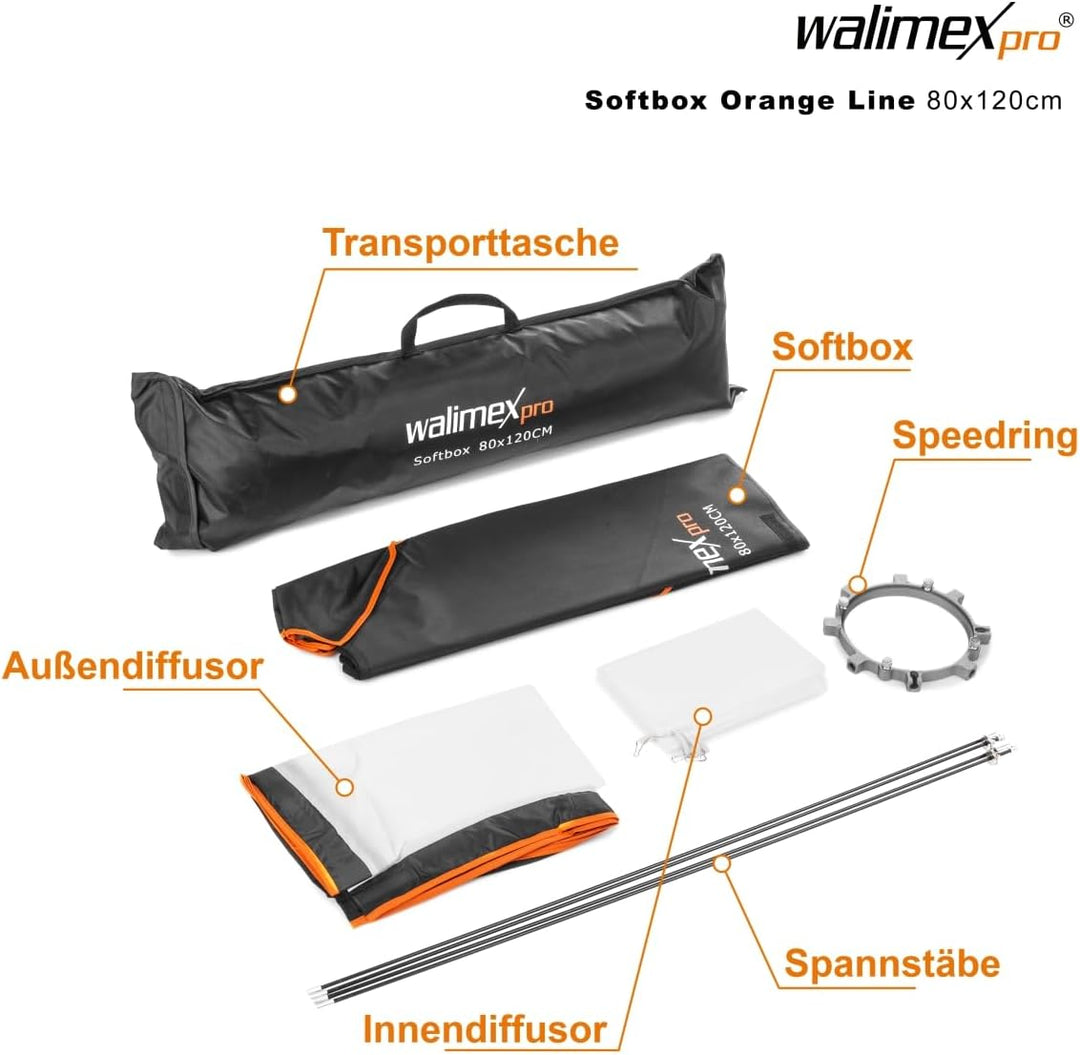 Walimex pro Softbox Orange Line 80x120 ohne Adapter, ohne Adapter