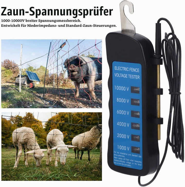 Ejoyous Weidezaun Zaunprüfer, 1000-10000V 6 Stufen Elektrozaun Tester, Tragbarer Spannungsprüfer Str
