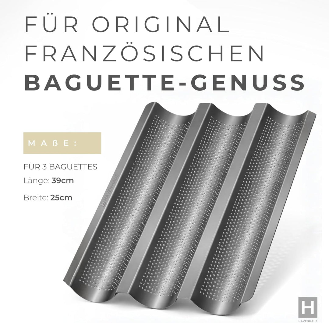 Baguette Backform Edelstahl I perforierte Baguette Backform für 3 Baguette Laibe 39 x 25cm I Baguett