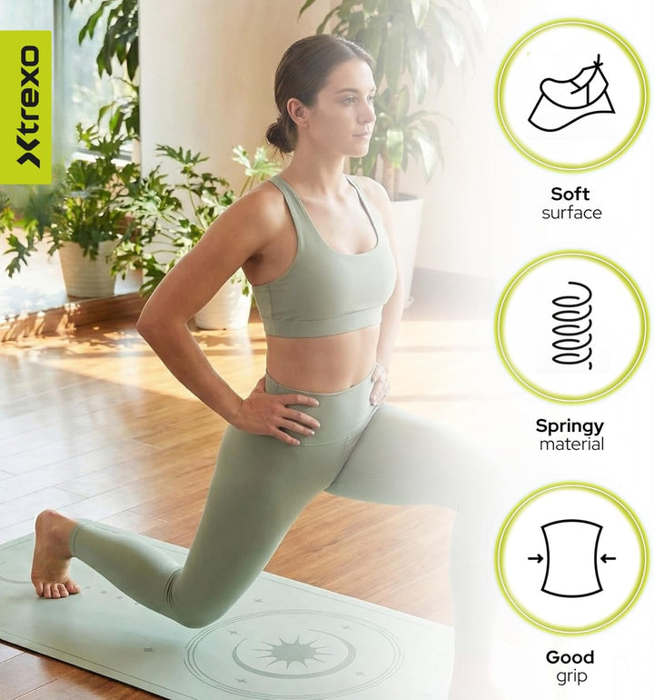 XTREXO Yogamatte 183x61 cm gross und 6 mm dick Yoga Matte aus ökologischem TPE mit rutschfester Ober