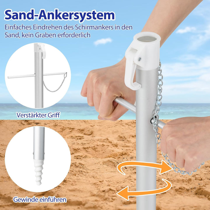 GOPLUS Strandschirm, Sonnenschirm um 30° knickbar, Gartenschirm UV 50+, Tischschirm mit Bodenhülse,