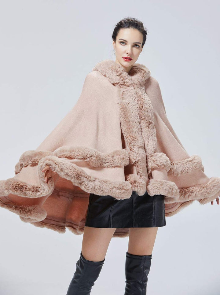 BEAUTELICATE Kunstpelz Umhang Poncho Damen Stola Braut Cape Mit Kapuze Für Winter Hochzeit Abend Par