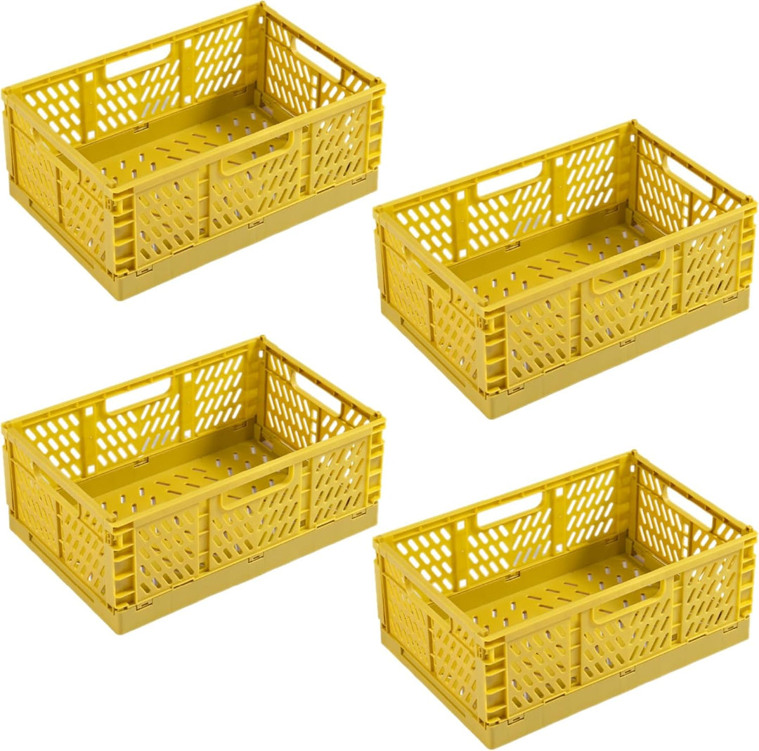 EURXLQ 4 Stück Gelb Klappbox 30×20×12cm,Klappkiste Körbe Aufbewahrung Zusammenklappbarer Tragbar Auf
