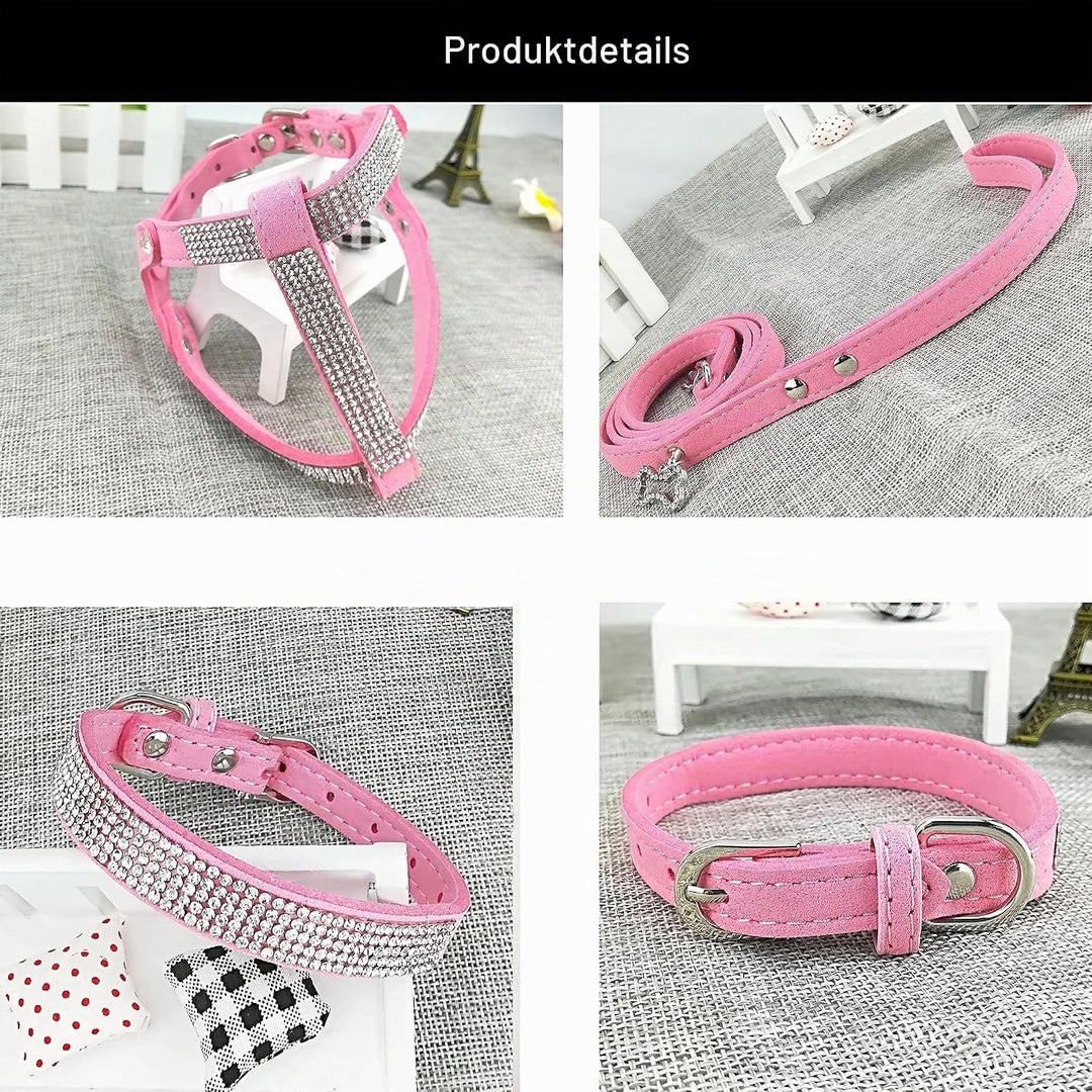Hundehalsband &amp; Geschirr &amp; Leinen Sets Mode Komfortable Hundehalsband Diamante mit Geschirr &amp; Leinen