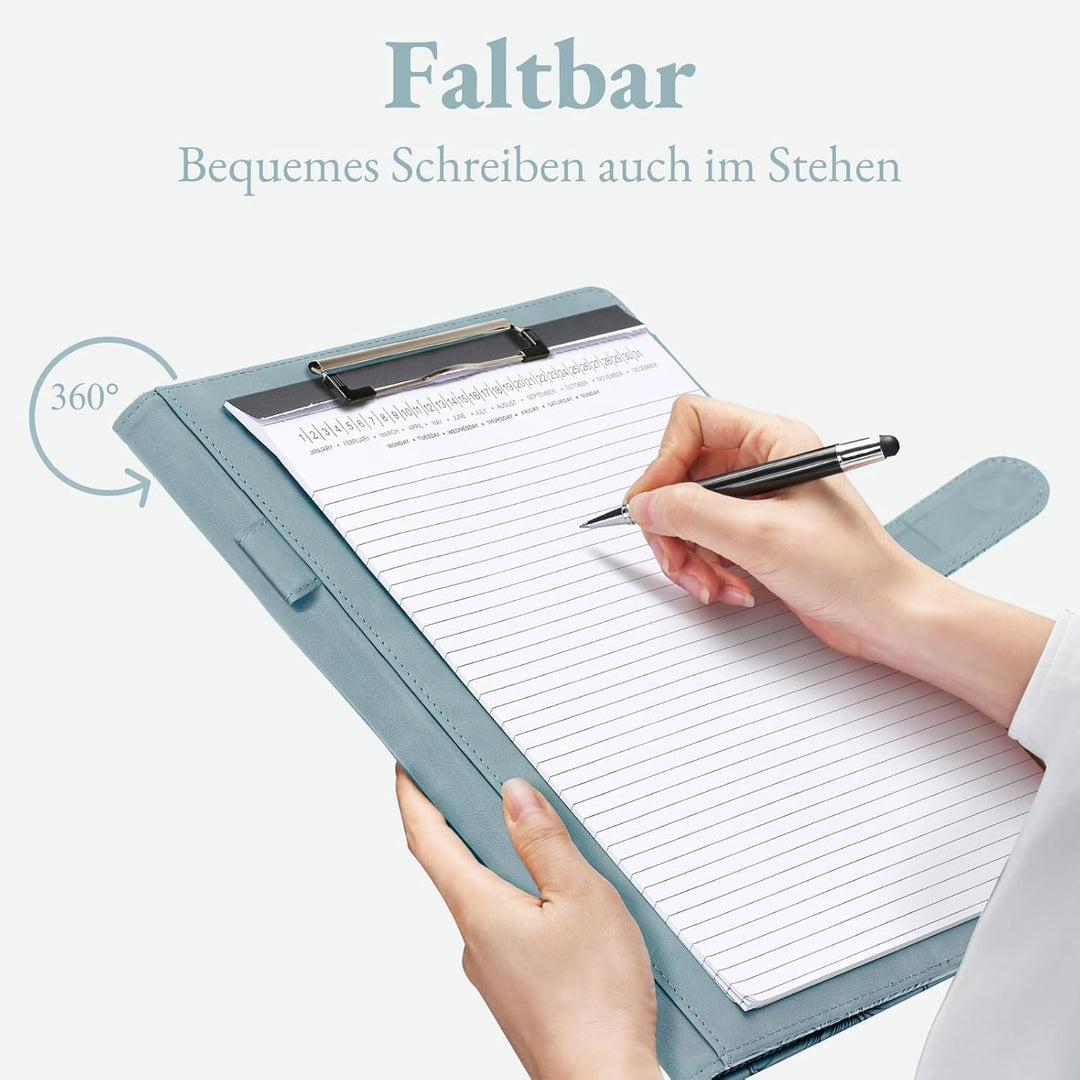 Mymazn Klemmbrett A4 mit Deckel, Mappe A4 Schreibmappe Klemmbrettmappe, PU-Leder Konferenzmappe mit