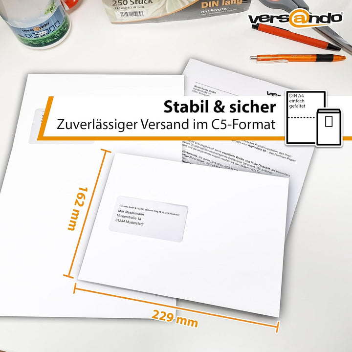 versando 53x 500 Stk. Versandtaschen C5 mit Fenster haftklebend 162x229mm weiss: Briefumschläge für