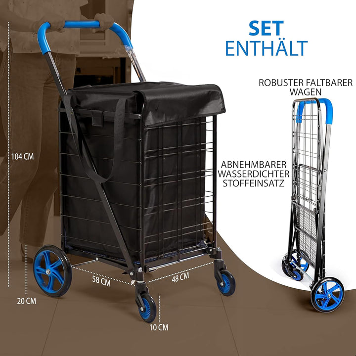 SereneLife Einkaufstrolley Klappbar & Treppensteiger, Einkaufswagen- aus Metall, Shopping Trolley- 5