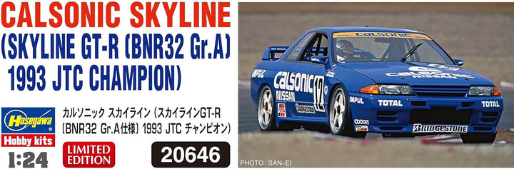 Hasegawa 20646 1/24 Calsonic Skyline GT-R, 1993 JTC Champion Modellbausatz, Mehrfarbig