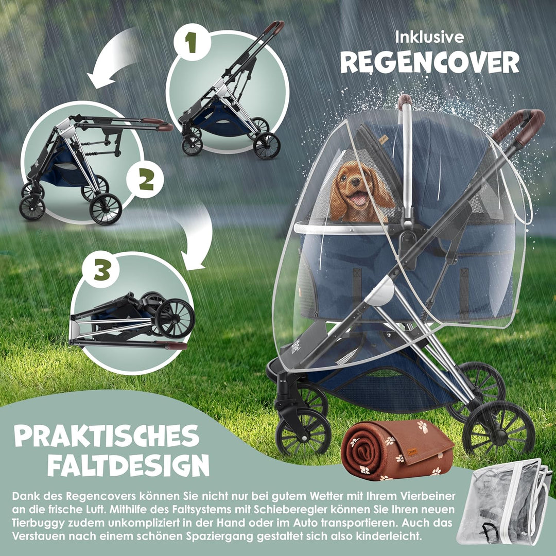 LOVPET® Hundewagen 3in1 Hundebuggy Hundebox Transporttasche 360° Grosse Räder Faltbar klappbar Haust