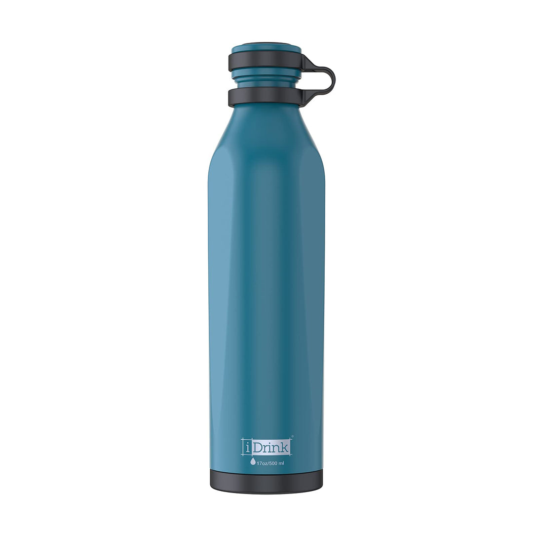 IDRINK® - b-evo Revolutionäre Isolierflasche, 3 Wände, Edelstahl-Flasche mit Doppel-Deckel, 500 ml (