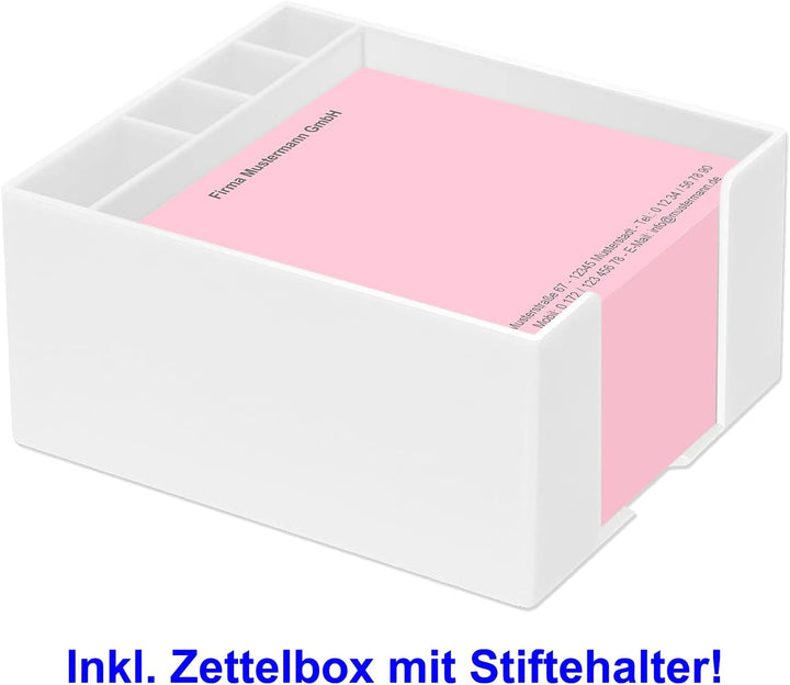 500 Notizzettel personalisiert in praktischer Zettelbox mit Stiftehalter 10 x 10 cm (hellrosa), hell