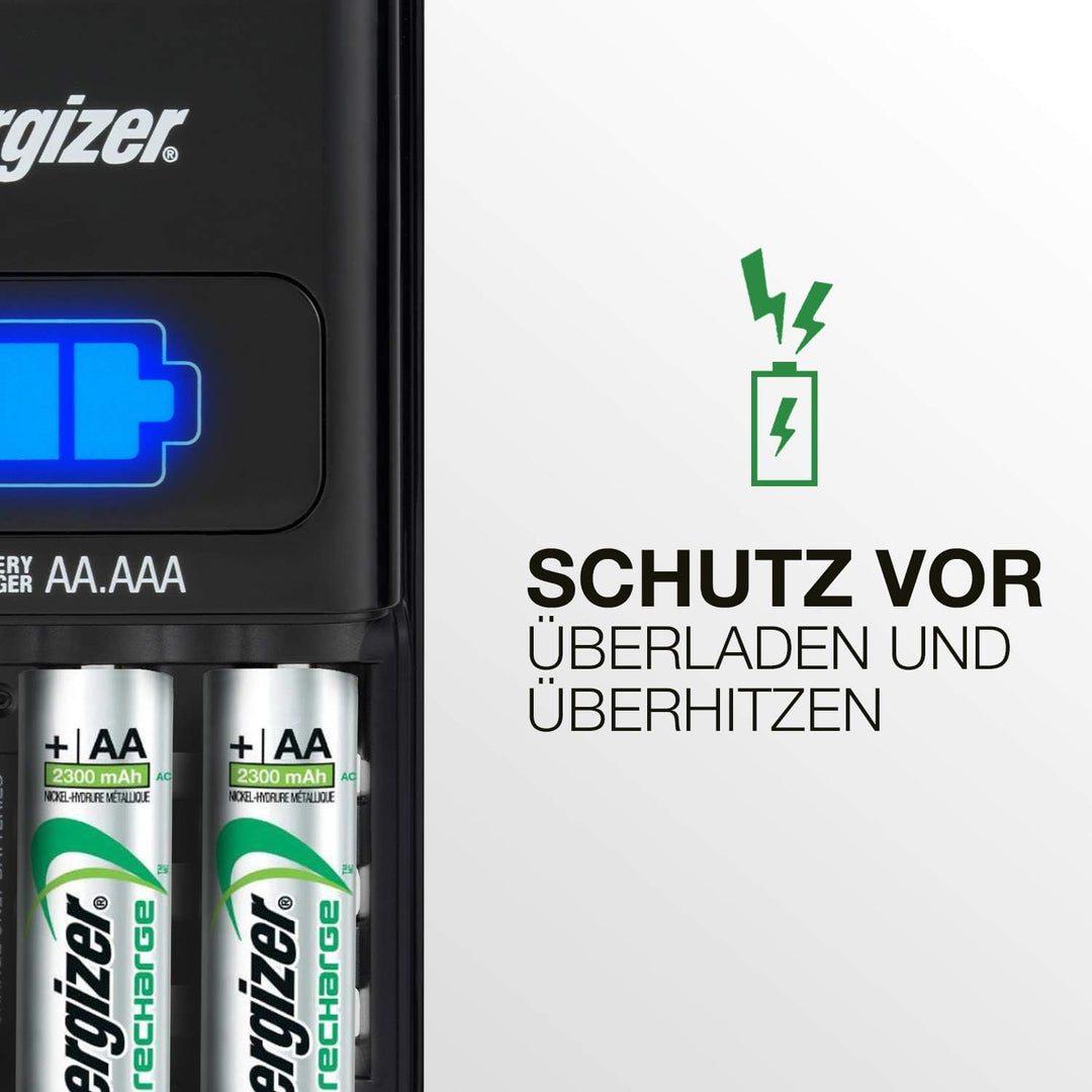 Energizer Recharge 1-Stunden Akku Ladegerät für wiederaufladbare Batterien der Grössen AA und AAA 1-