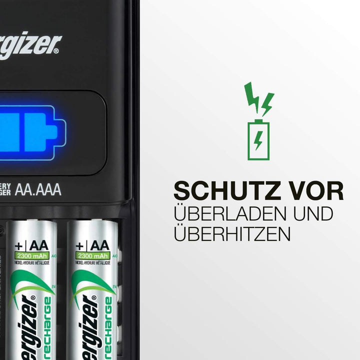Energizer Recharge 1-Stunden Akku Ladegerät für wiederaufladbare Batterien der Grössen AA und AAA 1-